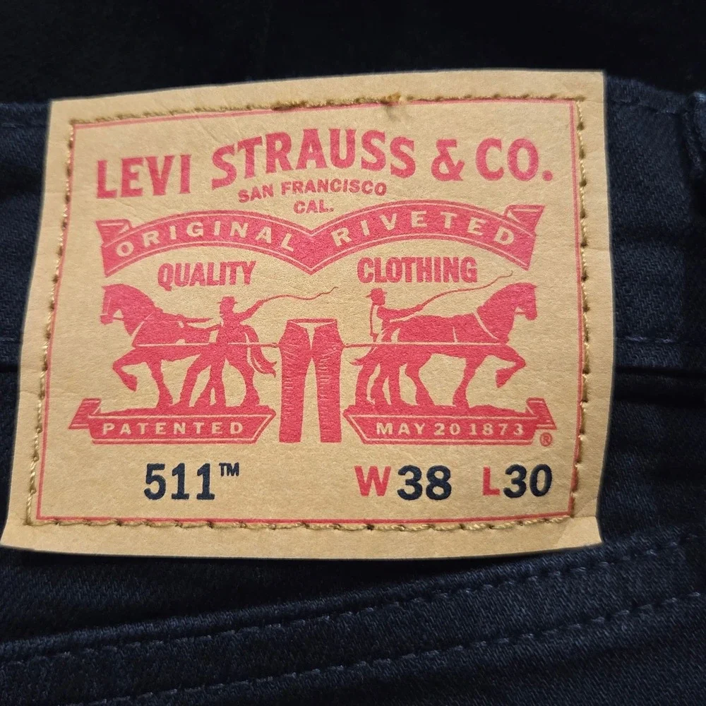 Levis 511 Slim Fit Jeans Mens 38x30 Black Straight Stretch Denim Zip Fly NEW